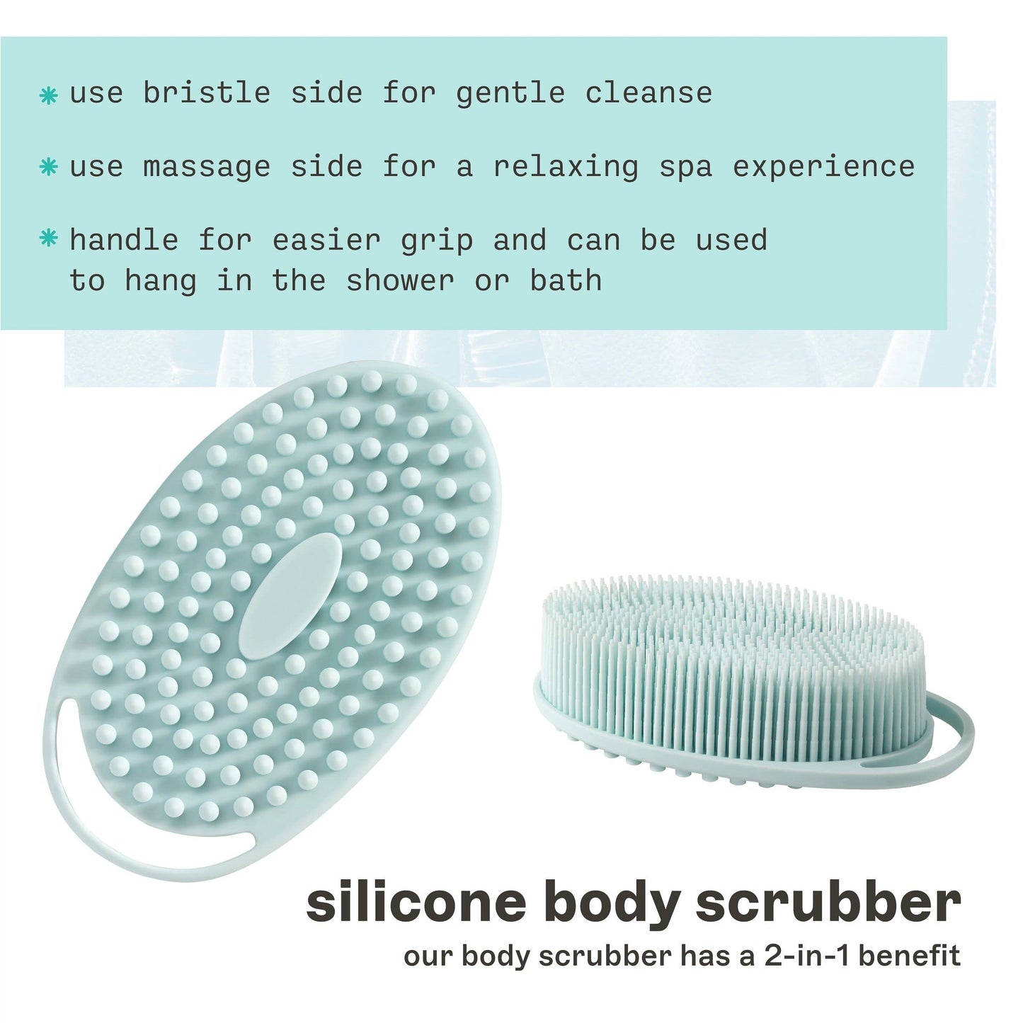 Freeman Premium Silicone Body Scrubber, Exfoliating & Massaging, Double Sided Silicone Scrubber, Durable & More Hygienic Than Loofah, for Men & Women