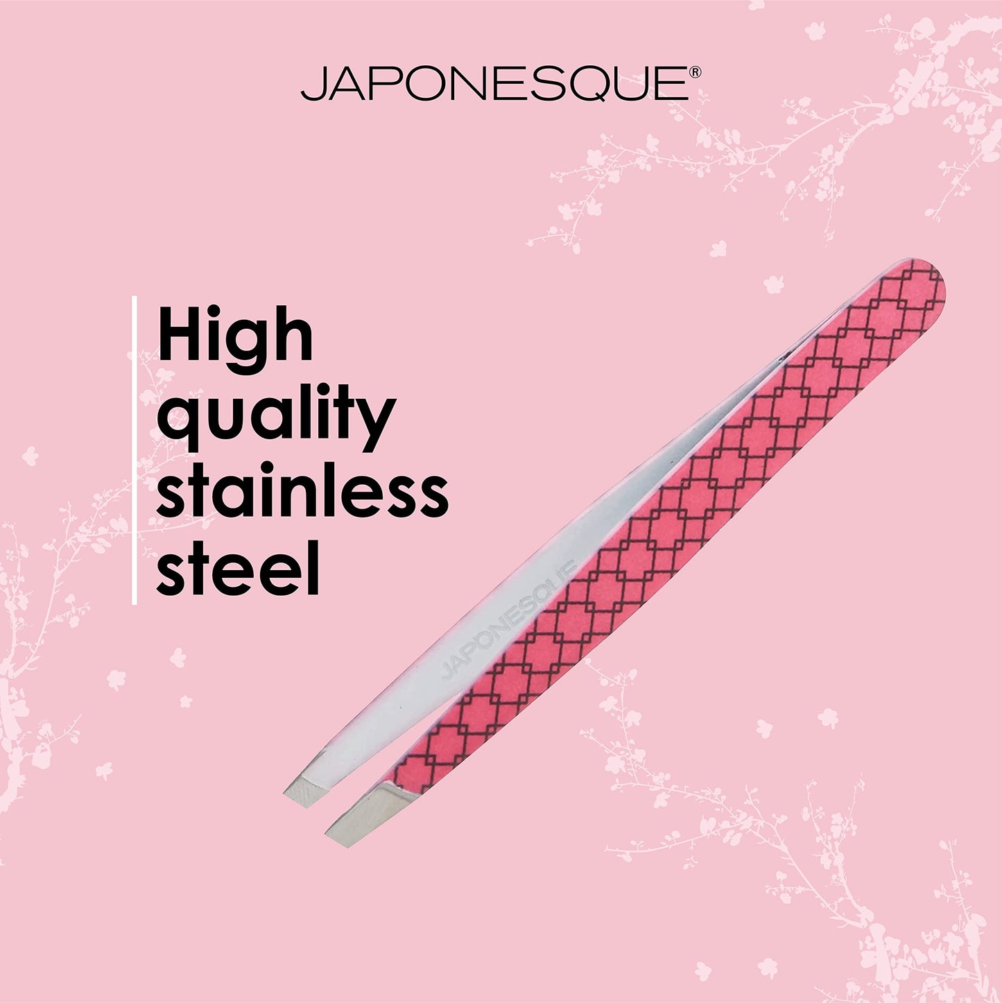 JAPONESQUE Soft Touch Slant Tweezer with Precision Crafted, Hand Sharpened Tips for Shaping and Defining Brows, Includes Protective Storage Pouch