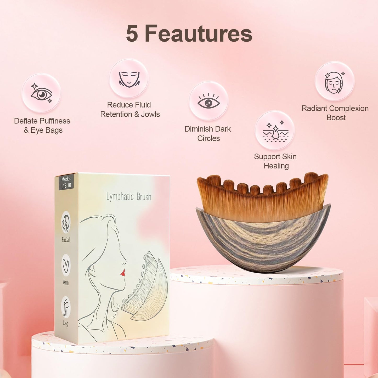 2 PCS Lymphatic Contour Face Brush, Manual Lymphatic Drainage Massager, Natural Makeup Brushes with Durable Soft Bristles, Hypoallergenic Ergonomic Beauty and Personal Care Yqzjjjust