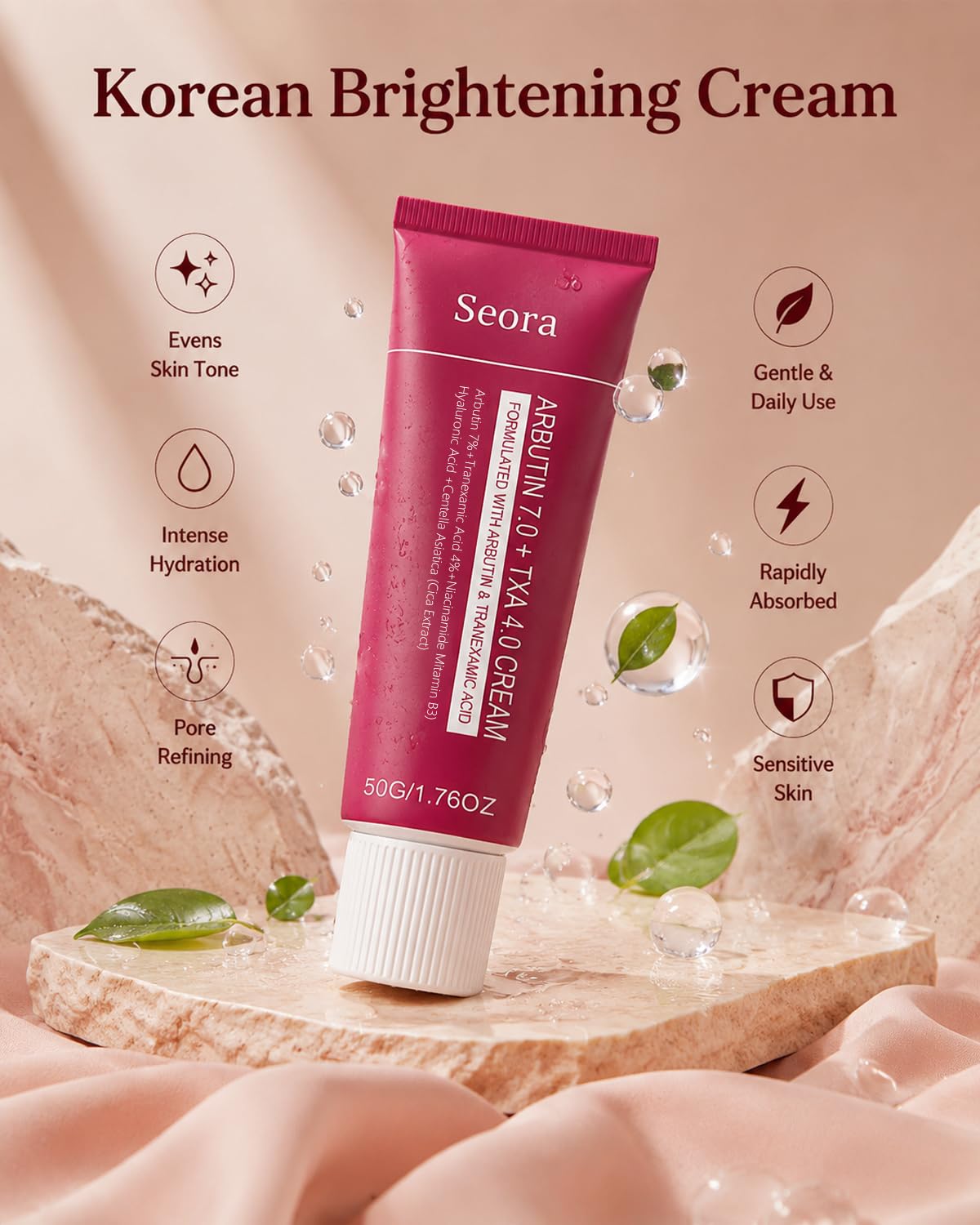 Korean Brightening Skincare Arbutin Cream, Moisturizer Hydrates, Evens Tone for Face Body and All Skin Types (1PCS)