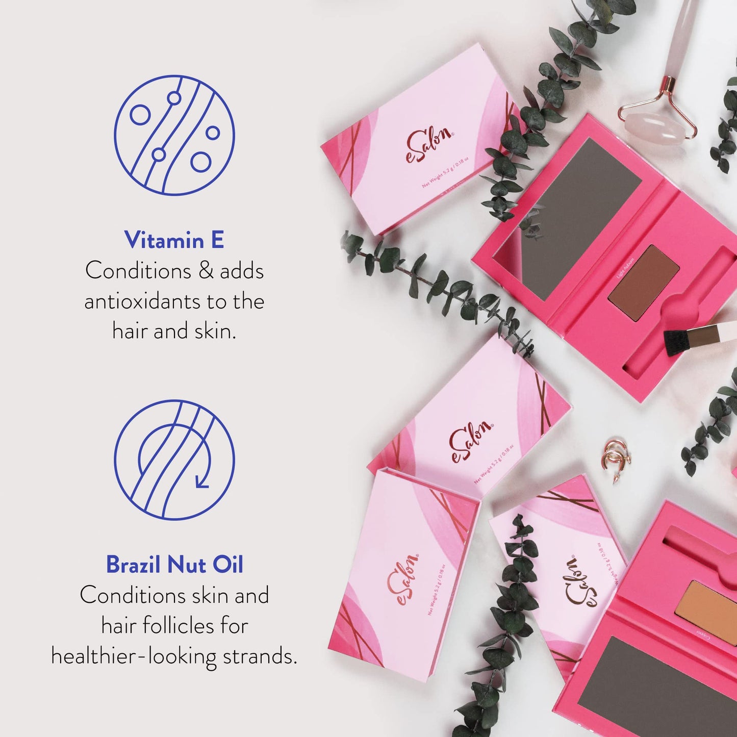 eSalon Root Touch Up + Brow Powder, Conceal & Cover (Medium Brunette) - Hairline Powder for Women - Scalp Concealer & Filler for Thinning & Gray Hair