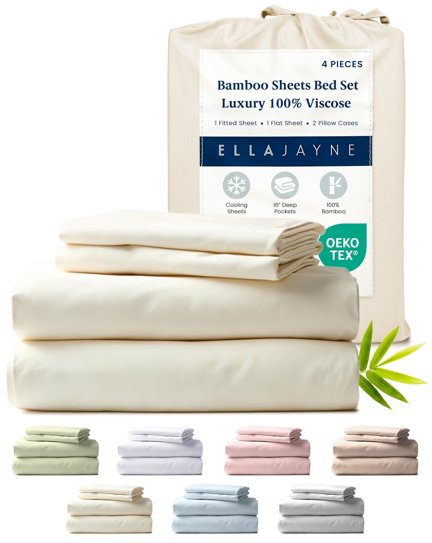 Ella Jayne Viscose Derived from Bamboo Sheets Set (4 Pieces) Queen Size, Ultra Soft & Luxuriously Cooling, Eco-Friendly Queen Sheet Set Deep Pockets