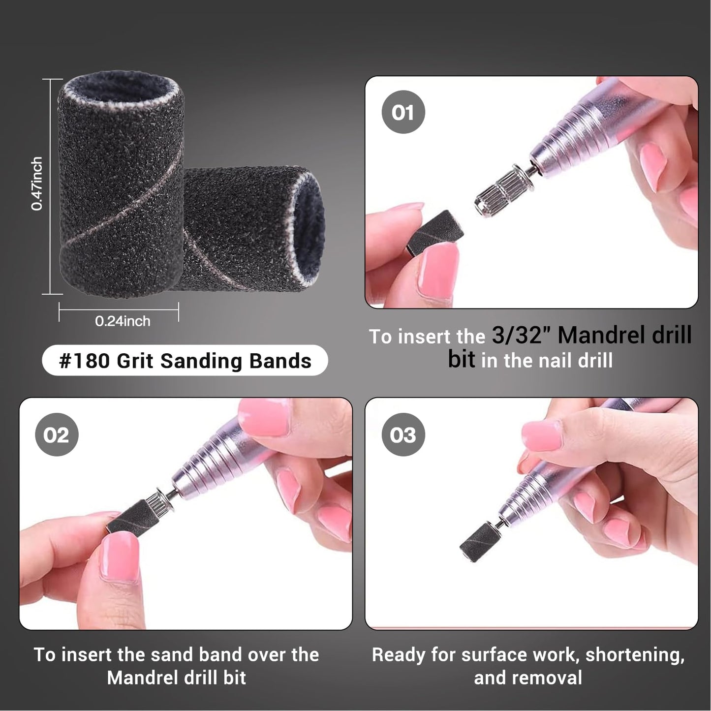 MelodySusie 100 Pcs Nail Drill Bits Sanding Bands for Nail Drill 100 Medium Grit Nail File Sanding Bands for Acrylic Nails Gel Manicures and Pedicure Beauty and Personal Care MelodySusie
