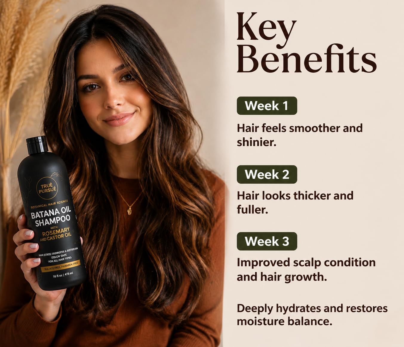 Batana Oil Shampoo for Hair Growth & Strength - Rosemary & Castor Oil Sulfate-Free Shampoo for Thinning, Dry, & Damaged Hair for Men and Women