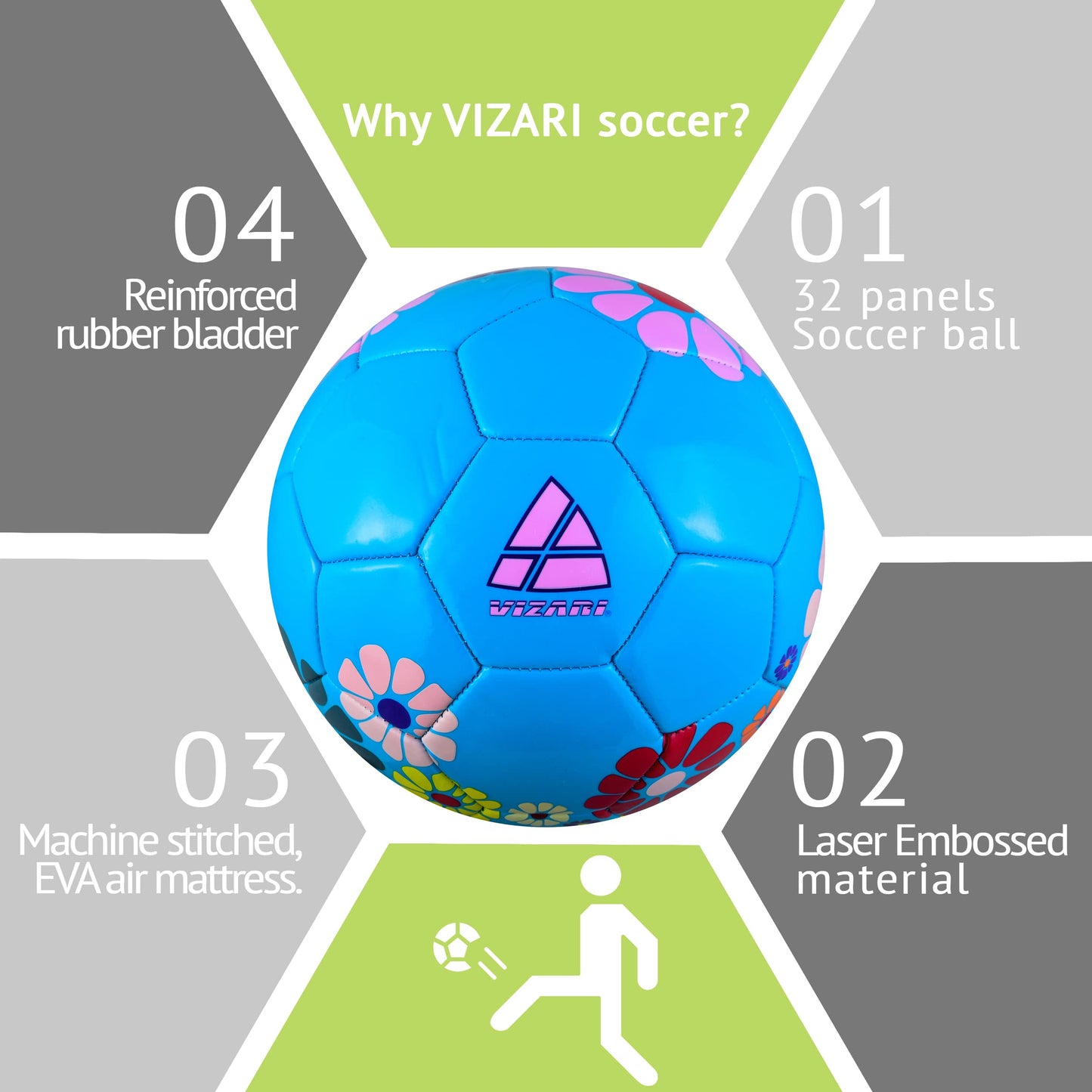 Vizari Blossom Soccer Ball, Blue/Pink, 5