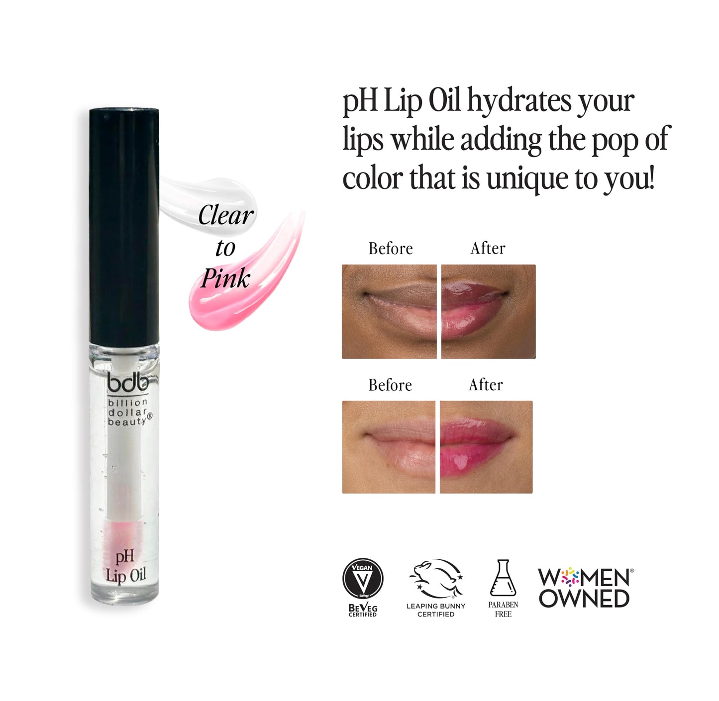 billion dollar brows bdb Color Changing pH Lip Oil - Moisturizing, Plumping, and Glossy