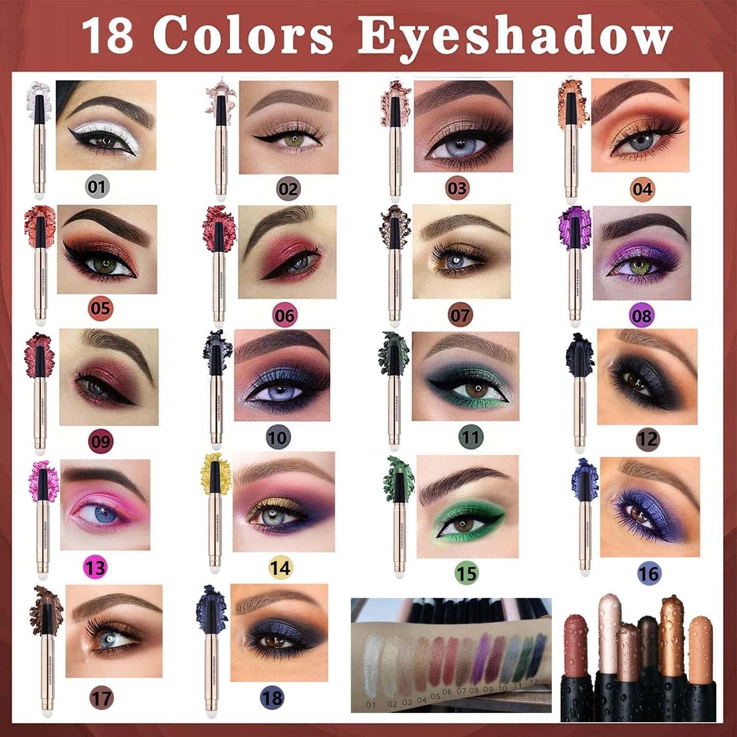 Daeuwiutr Black Eyeshadow Stick Eye Makeup Cream Shimmer Smooth Glitter Hypoallergenic Single Crayon Waterproof Long Lasting Eye Shadow Pencil