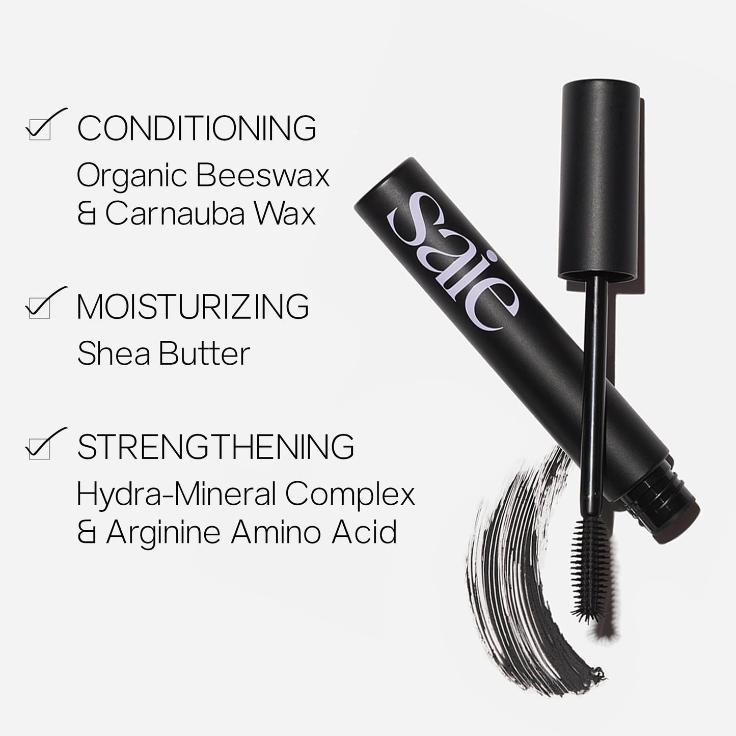 Saie Mascara 101 - Lash Lengthening Mascara for Thick, Bold, Lifted Lashes - Buildable Eye Makeup Formulated to Strengthen and Condition with Rich