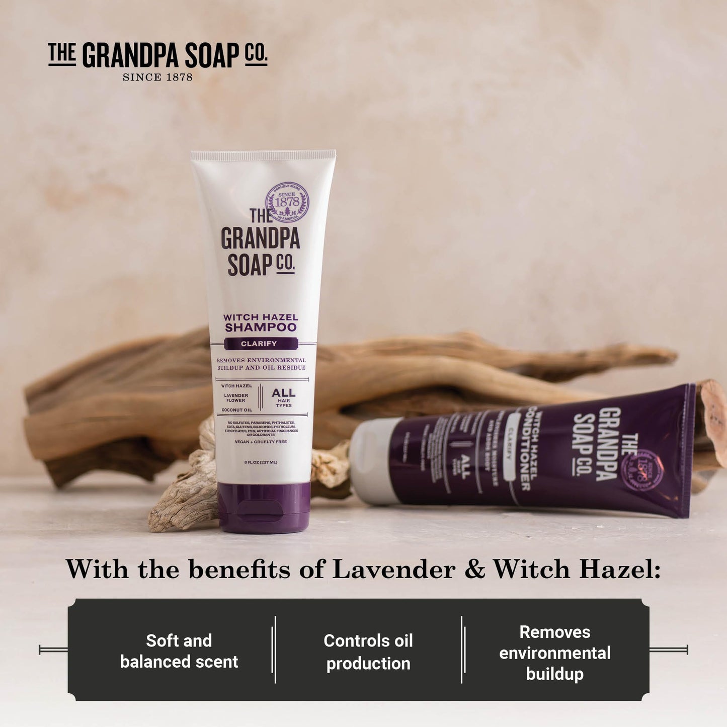 The Grandpa Soap Company Witch Hazel Shampoo Vegan & Cruelty Free | Witch Hazel, Lavender Flower & Coconut Oil | All Hair Types | 8 Fl. Oz. Tube