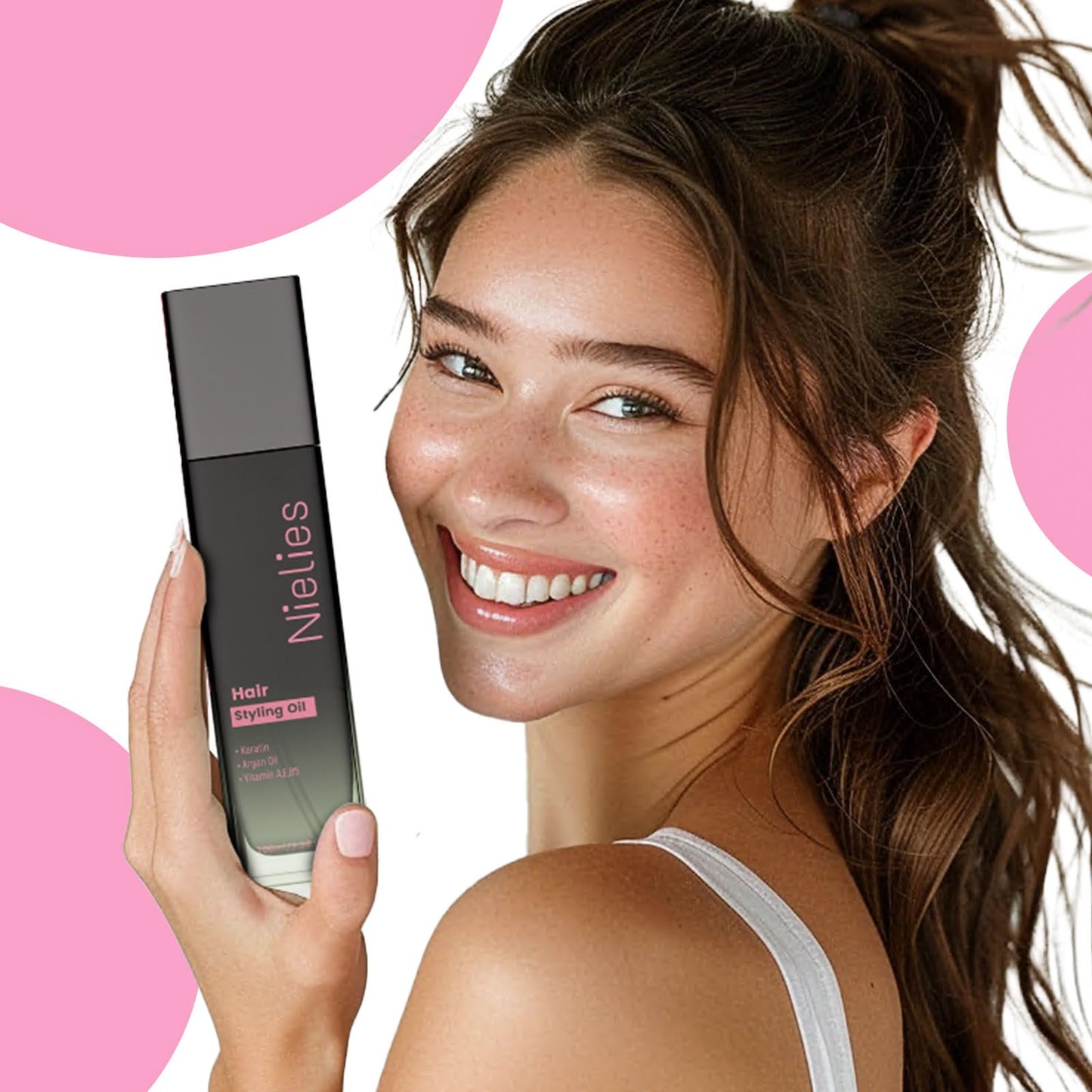 Nielies Argan Oil Hair Serum with Keratin & Biotin - Frizz Control Treatment for Dry, Curly Hair - Lightweight Smoothing & Shine Formula for Women