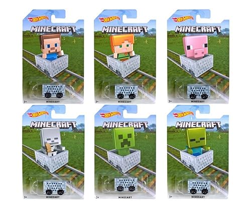 Hot Wheels 1:64 Minecraft Minecart (Assorted Character Cards) 6PCS