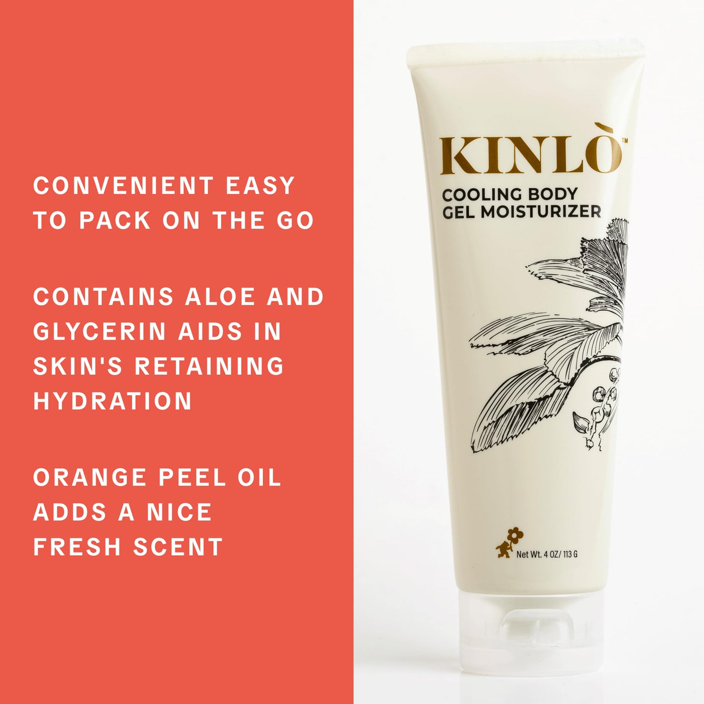 Kinlo Cooling Body Gel Moisturizer| Aloe Glycerin Menthol Tangerin Hydrating Body Lotion | Black Owned Skincare 4 fl oz Body Gel for Summer Weather