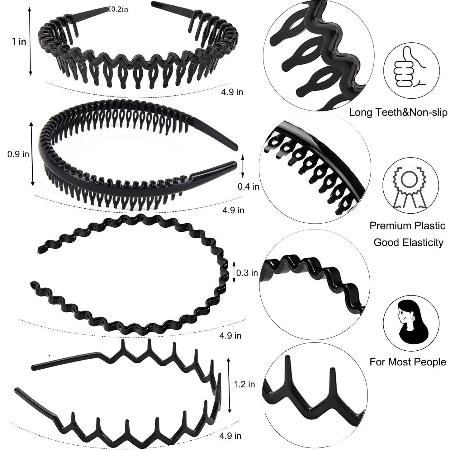 ULTIMUTE 8 PCS Fashion No Slip Effortless Plastic Headbands with Teeth Comb Black Skinny Headbands Hair Accessories Bands for Women Men Teen Girls Beauty and Personal Care ULTIMUTE