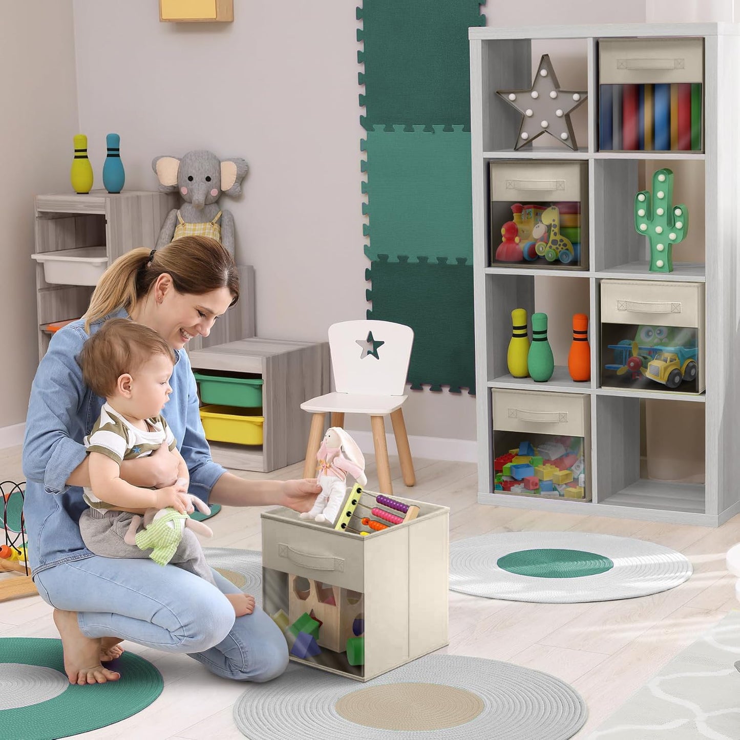 Sorbus 11 Inch Storage Bins with Clear Window - 6 Foldable Baskets for Organizing Clothes, Toys, Books - Sturdy Collapsible Fabric Storage Cubes…