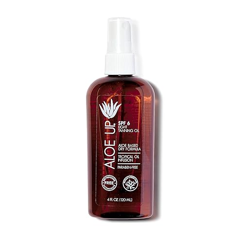 Aloe Up Light Tanning Oil With SPF 6 Sunscreen - Body and Face Tanning for Outdoor Sun - With Pure Aloe Vera Oil and Natural Oils - Absorbs Quickly