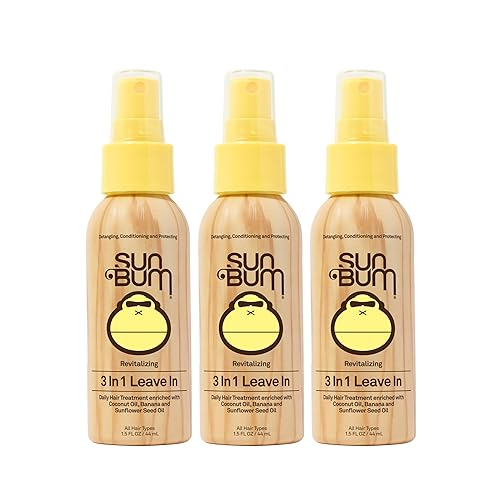 Sun Bum Revitalizing 3 in 1 Leave In Conditioner - Anti Frizz Detangler - Color Friendly with UV Protection - Enriched with Coconut Oil and Banana