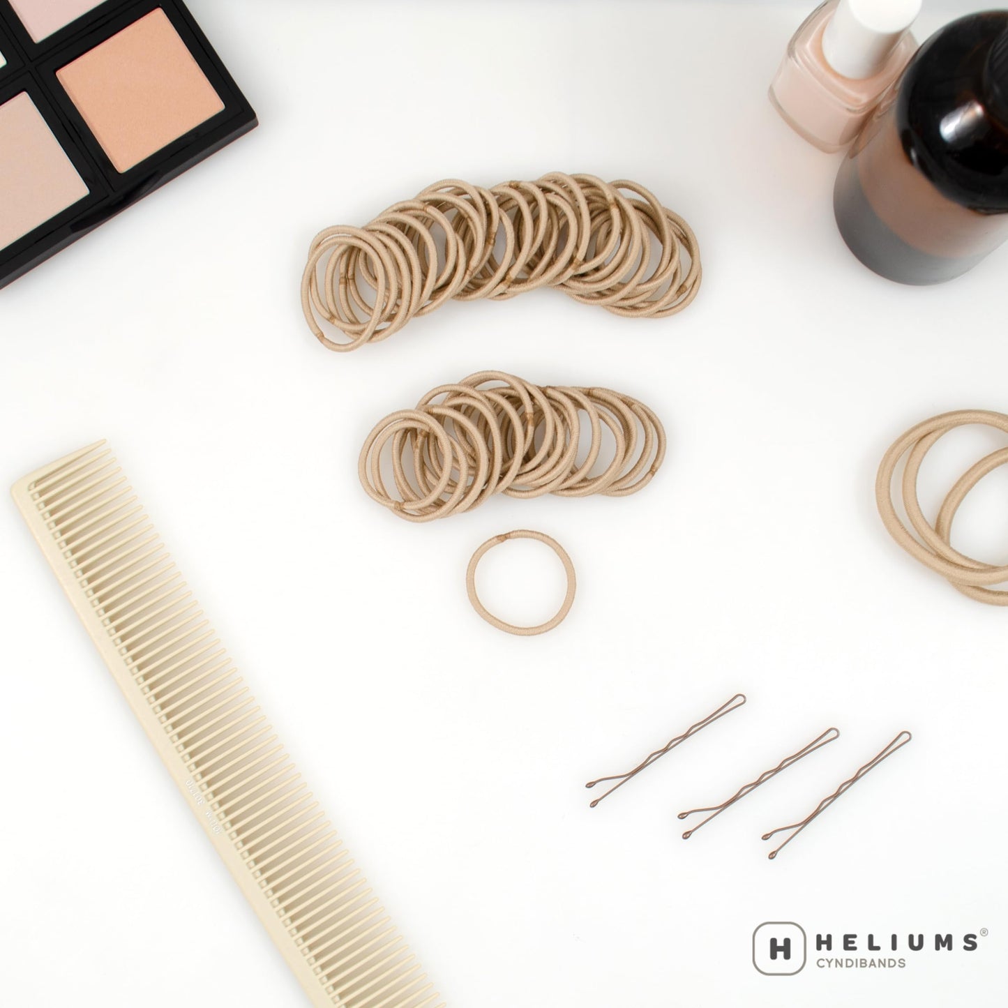 Heliums Small Hair Ties - Sandy Blonde - No Damage Mini 1 Inch Reusable 2mm Elastics for Thin Hair and Kids, Neutral Ponytail Holders - 48 Count