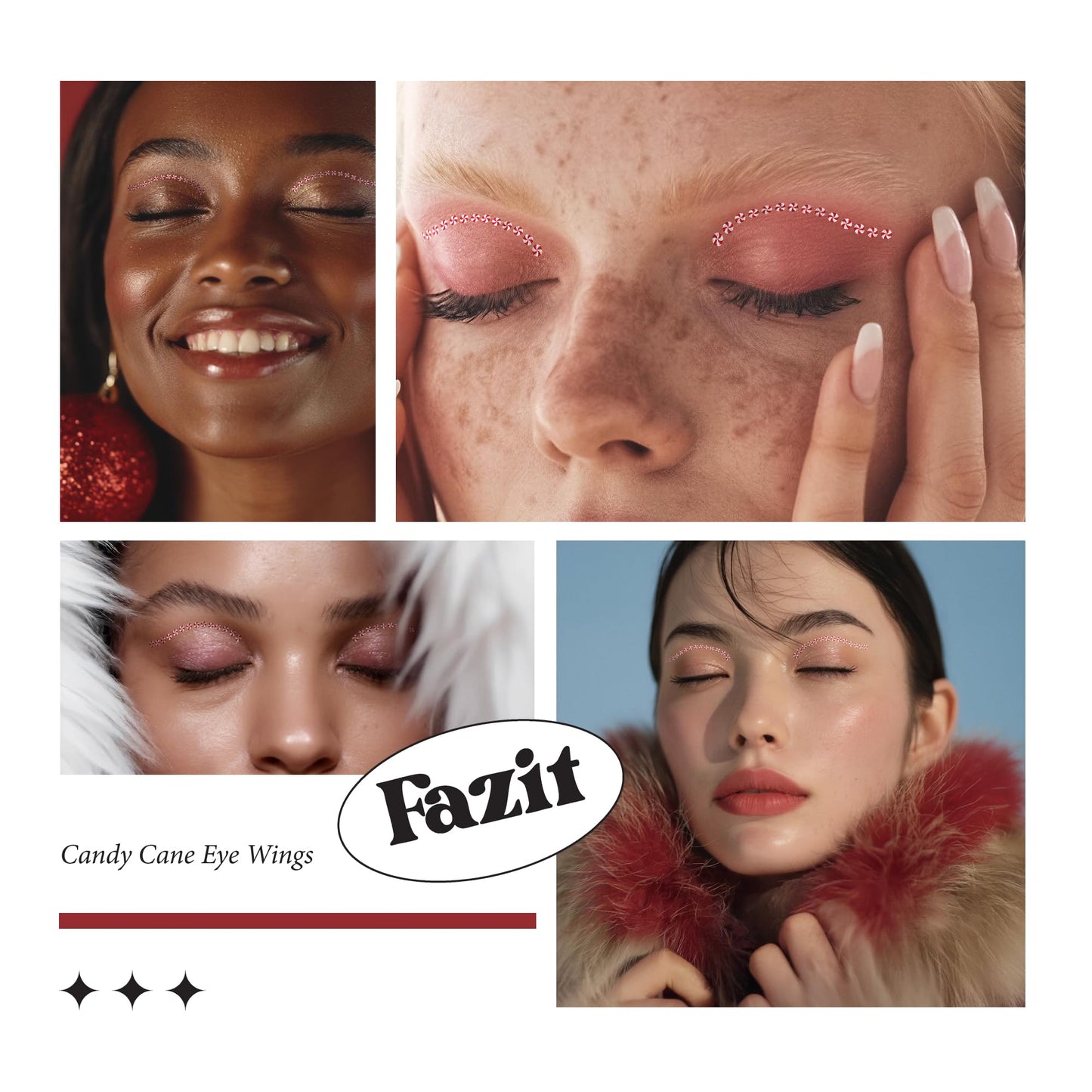 Fazit Makeup Patches - Candy Cane Eye Wings - Glow Up Make-Up Patches - Cute Glitter Makeup Accessories For Women - Cosmetic Glitter For Face