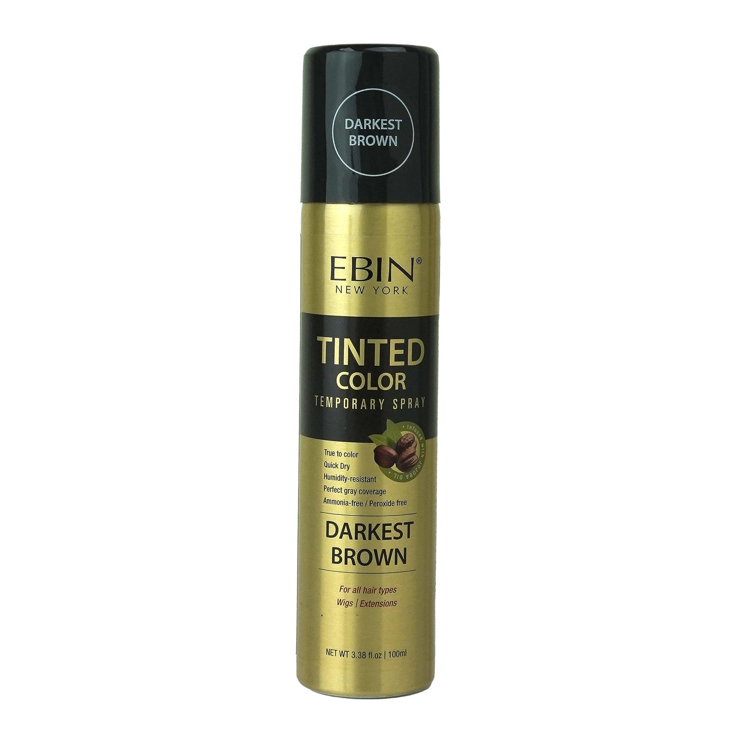 Tinted Color Temporary Hair Spray for Root Touch Up - 3.38oz Darkest Brown, Covers Gray Hair, True to Color, Quick Dry, Humidity-Resistant, Infused