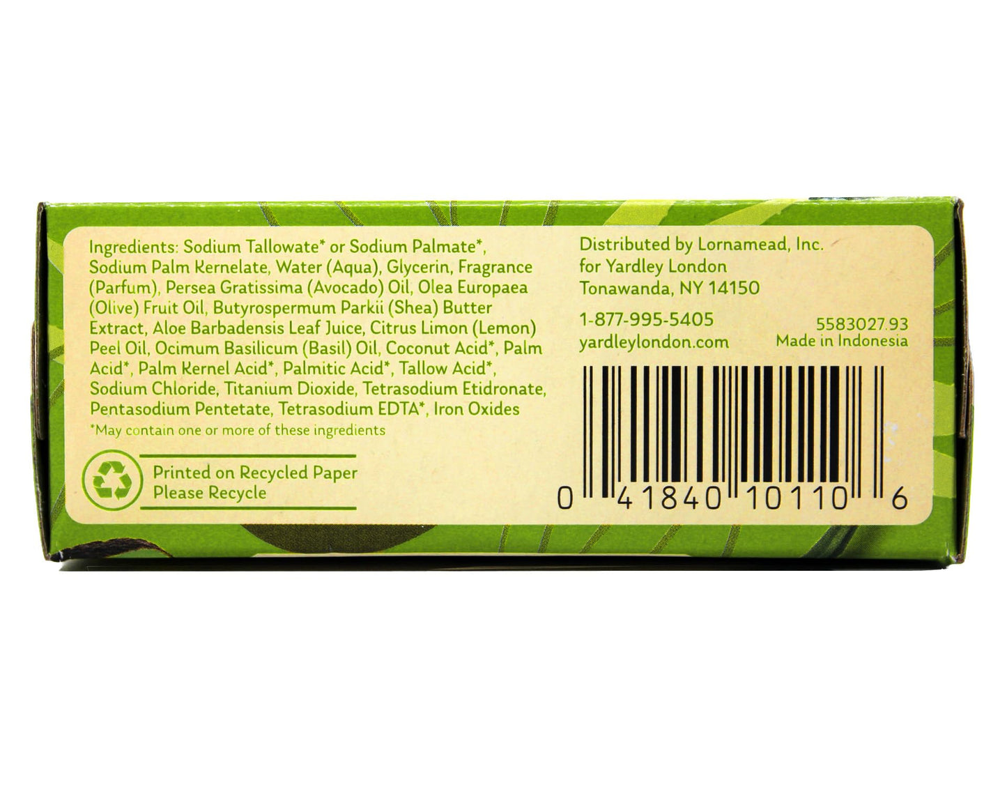 Yardley London Aloe and Avocado Naturally Moisturizing Bath Bar 4.0 oz (Pack of 12)