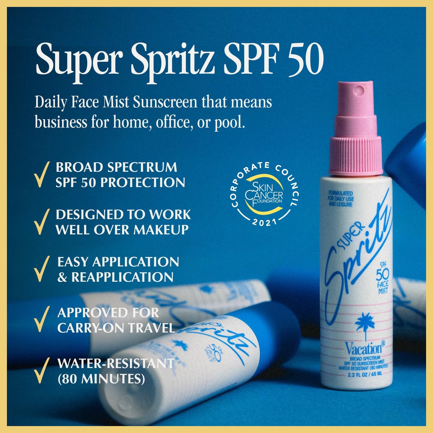 Vacation Super Spritz SPF 50 Face Sunscreen Spray and Air Freshener Bundle, 2.2 Fluid Ounces - Daily Face Mist, Lightweight, Water-Resistant Beauty and Personal Care VACATION