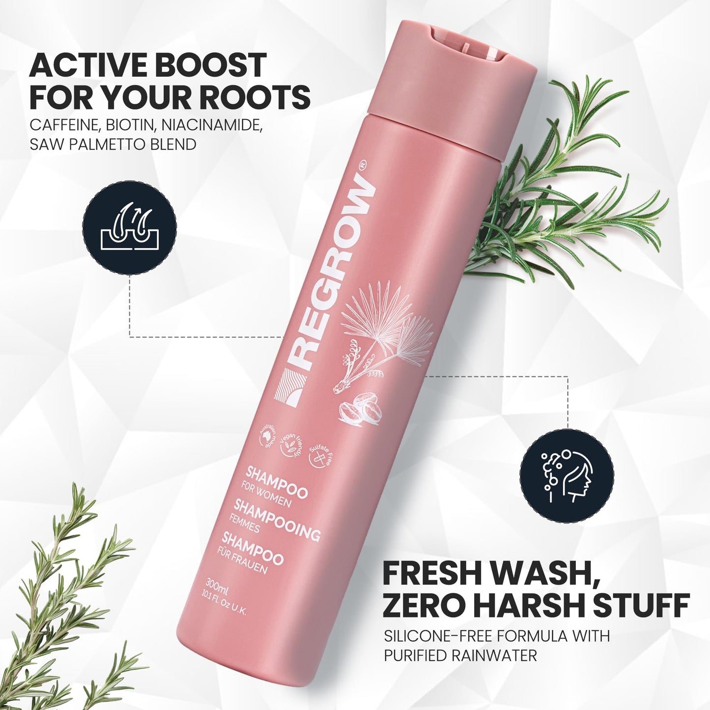 Regrow Hair RegrowthTreatment For Women. Full Set Shampoo, Conditioner & Hair Tonic, For Thicker Fuller Hair, With Caffeine Biotin & Niacinamide