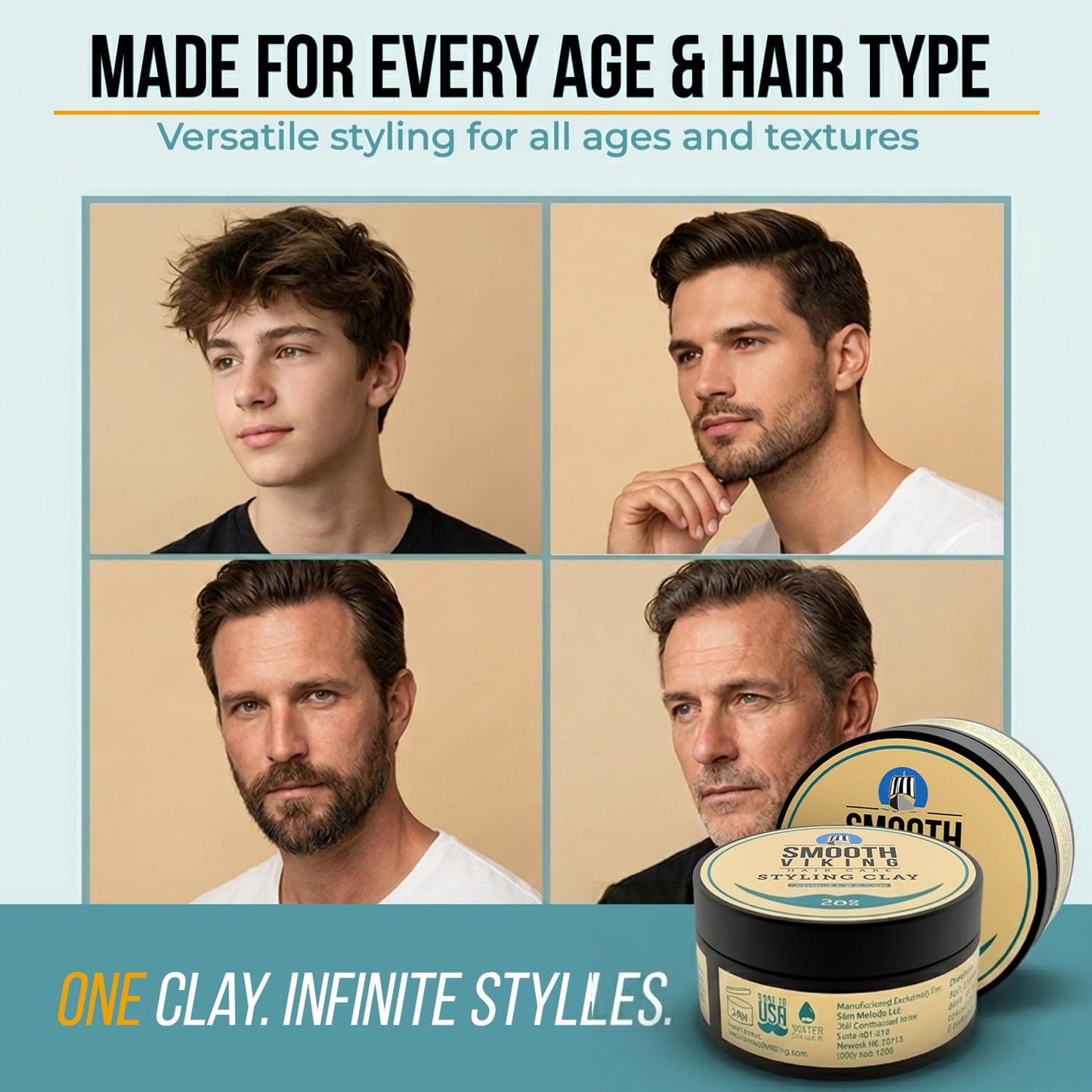 Smooth Viking Hair Clay for Men Strong Hold Matte Finish Pomade Texture Styling Paste Natural Thickening Hair Product Easy Wash Out All Type Hairs 2oz Beauty and Personal Care SMOOTH VIKING BEARD CARE