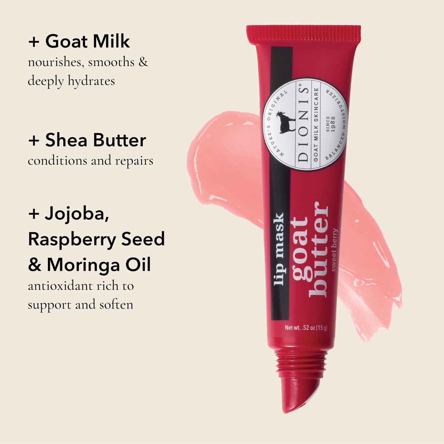 Dionis Goat Butter Lip Mask - Hydration Lip Treatment with Gentle Exfoliation, Conditioning Mask with Shea Butter, Jojoba Oil, Raspberry Seed Oil