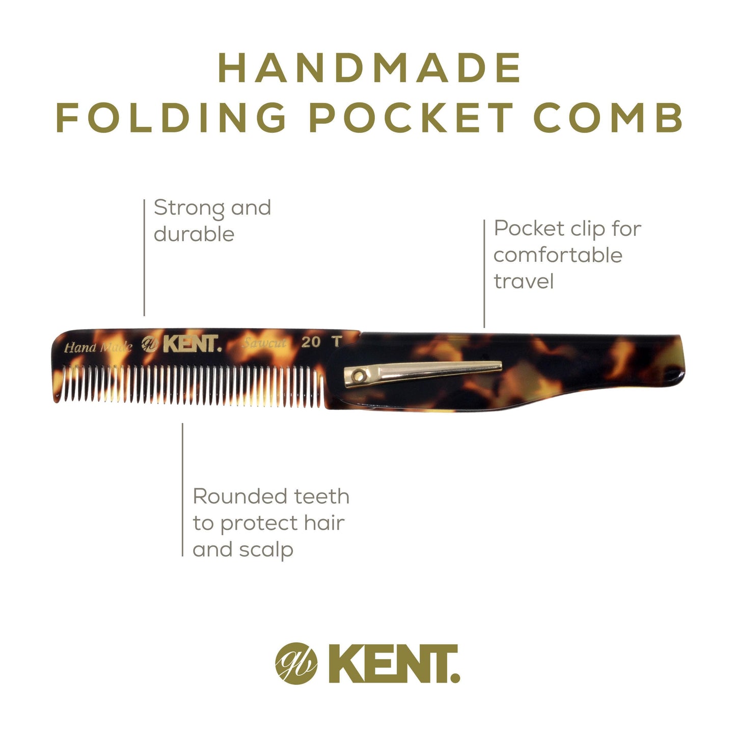 Kent Combs 20T, 81T, FOT for Men Beard Comb Set, Folding Comb for Travel and Home Care, Mustache and Mini Combs for Men, Handmade Mens Beard Grooming Beauty and Personal Care KENT