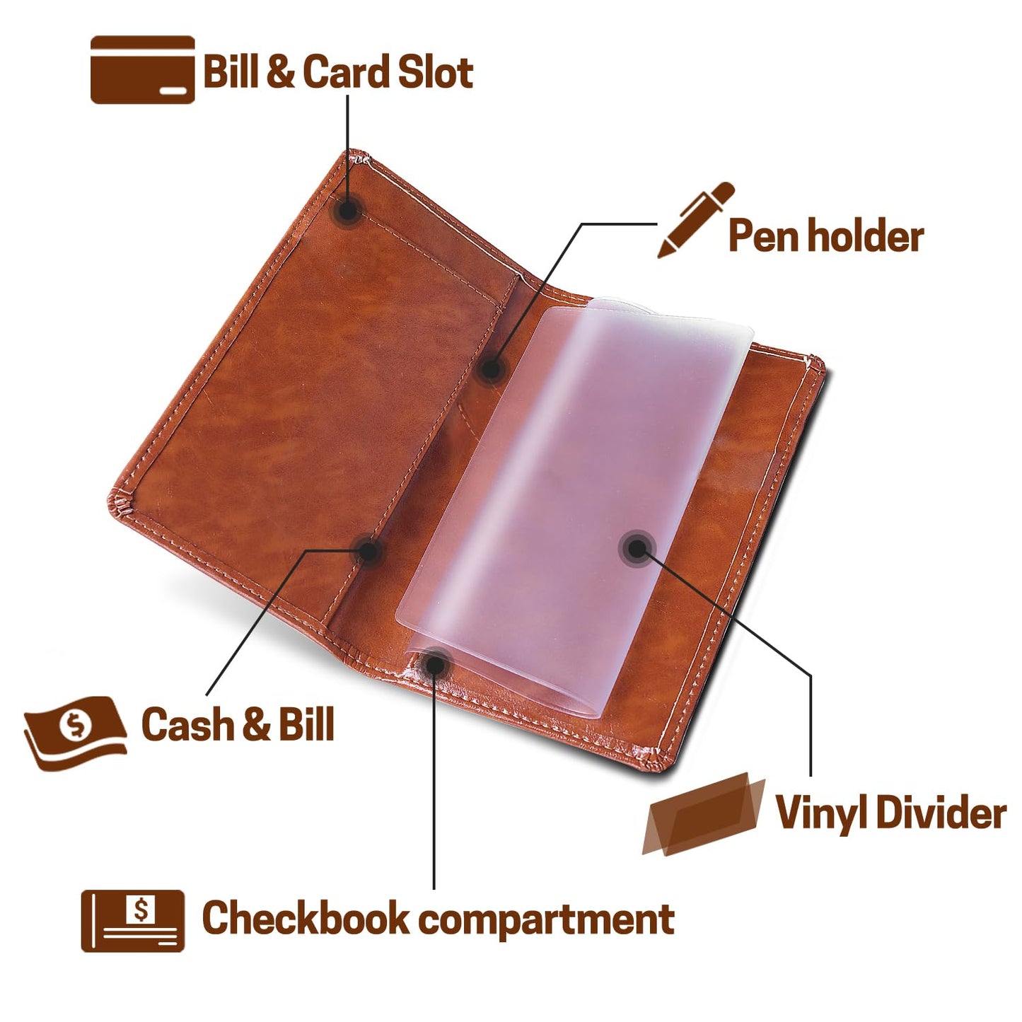 Aurya Leather Checkbook Covers For Personal Holder With Free Vinyl Divider, Cover Duplicate Checks Men And Women