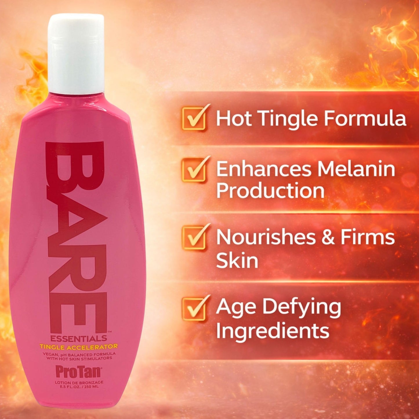Pro Tan BARE Essentials Tingle Accelerator Tanning Lotion 8.5 fl oz - Vegan DHA, Bakuchiol, Aloe, Coconut Oil, Jojoba & Vitamins B C E - Indoor