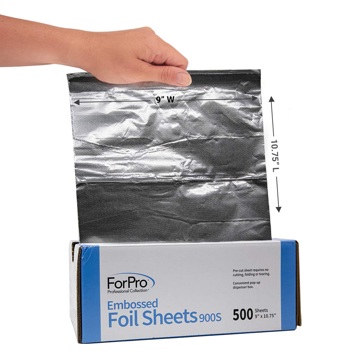 ForPro Professional Collection Embossed Foil Sheets 900S, Aluminum Foil, PopUp Dispenser for Hair Color Application and Highlighting, Food Safe, 9” W