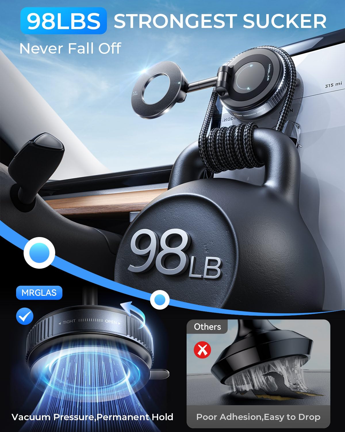 MRGLAS 2026 Upgraded Phone Holders for Your Car, Magsafe Car Mount Ultra Magnetic, 360° Adjustable Vacuum Suction Car Phone Mount, Car Truck…