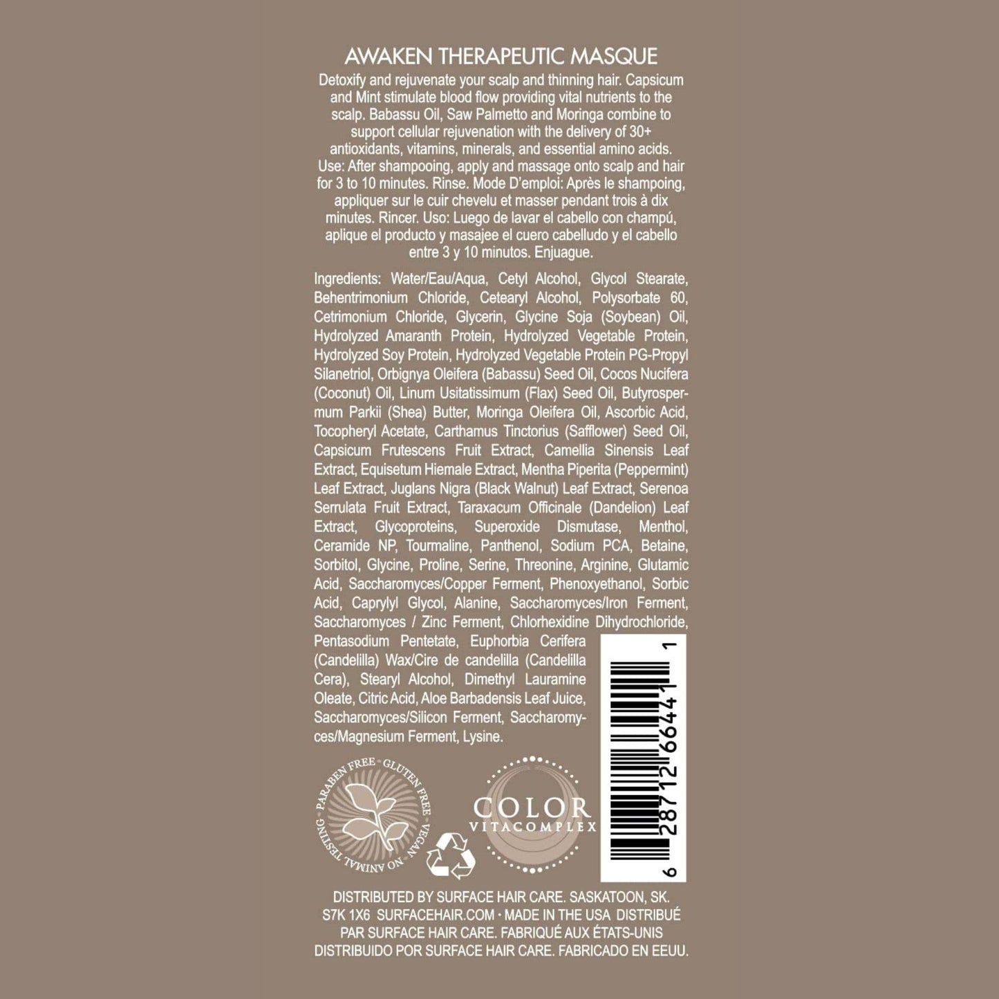 SURFACE Hair Awaken Therapeutic Masque, Scalp And Hair Rejuvenating Mask for Thinning Hair, 6 Oz.