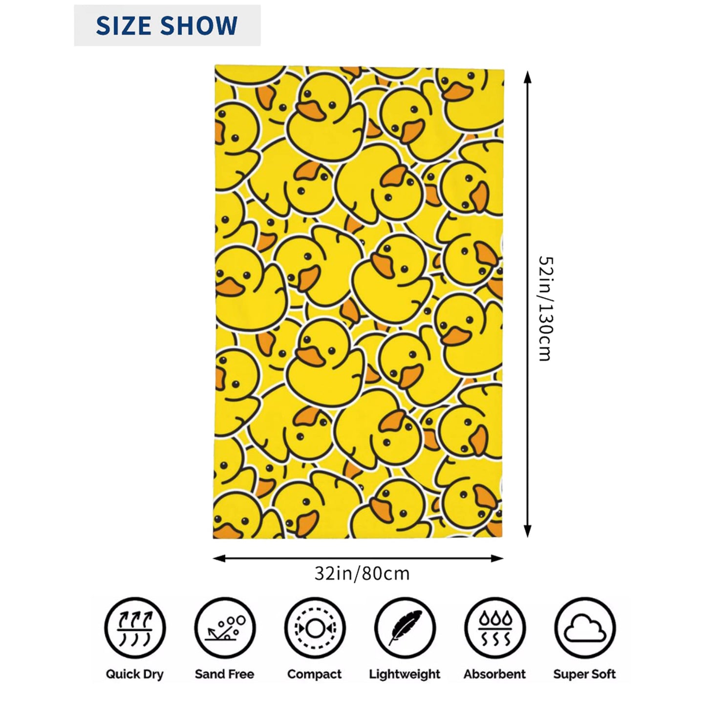 HUIANBPO Cute Rubber Ducky Pattern Microfiber Beach Towel 32x52inch,Large Bath Towels for Kids and Adults - Quick Dry Absorbent Sand Free Towel…