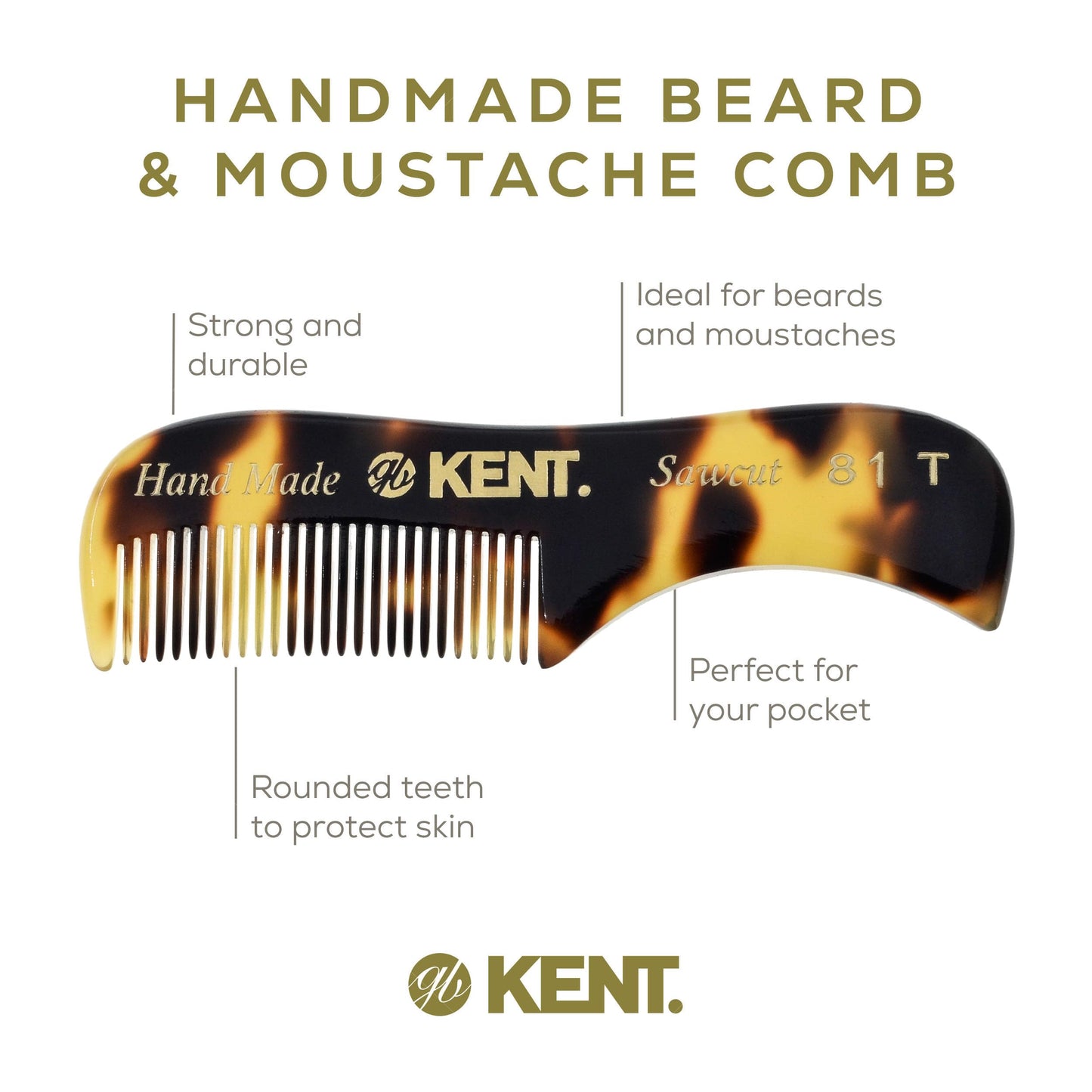 Kent A 81T TY X-Small Men's Beard and Mustache Comb, Fine-Toothed for Facial Hair Grooming and Styling. Quality Cellulose Acetate, Saw-cut Polished. Beauty and Personal Care KENT