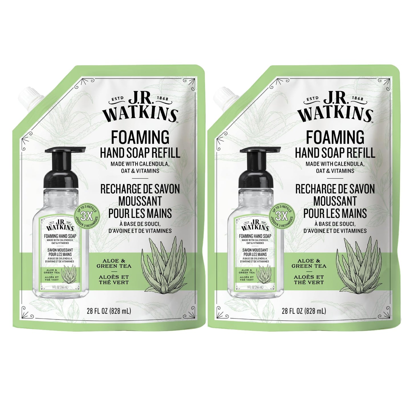 J.R. Watkins Foaming Hand Soap Refill, Moisturizing Foam Hand Wash, Formulated with Plant-Based Cleansers, Alcohol-Free, Cruelty-Free, Aloe & Green Beauty and Personal Care J.R. Watkins Default Title