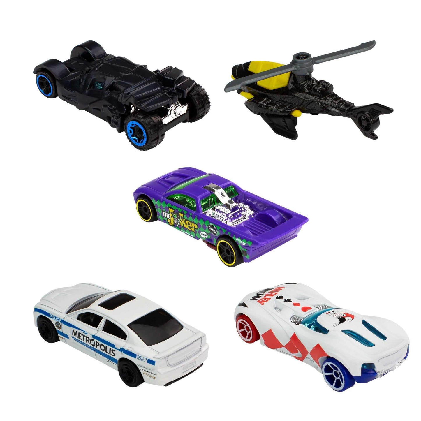 Hot Wheels Set of 5 Batman Toy Vehicles in 1:64 Scale from Batman TV Shows, Movies & Comics (Styles May Vary)