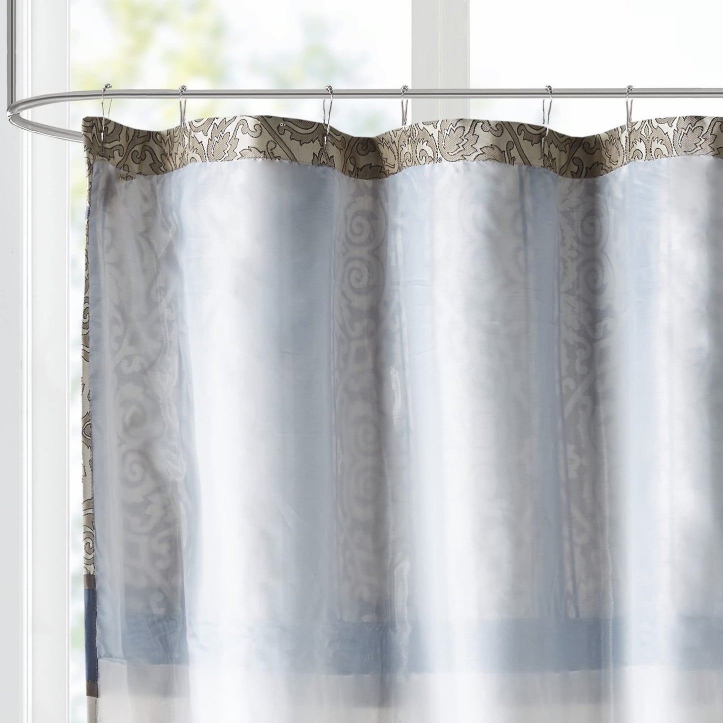 Madison Park Donovan Shower Curtain, Embroidered Jacquard Weave Design, Traditional Bathroom Décor, Machine Washable, Fabric Privacy Screen, 72x72…