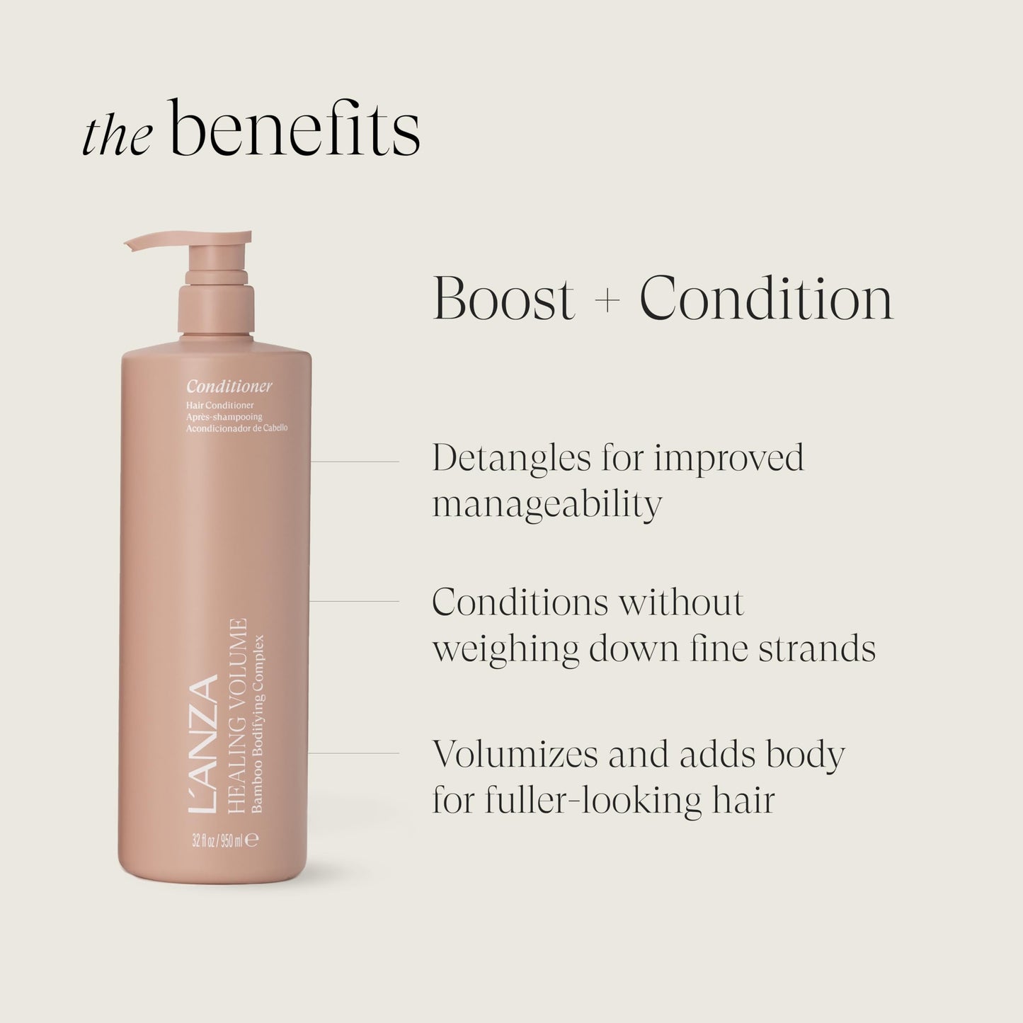 L'ANZA Healing Volume Hair Thickening Conditioner Volumizing Conditioner, Adds Body, Boosts Fullness, Detangles, Lightweight Moisture, Color Safe