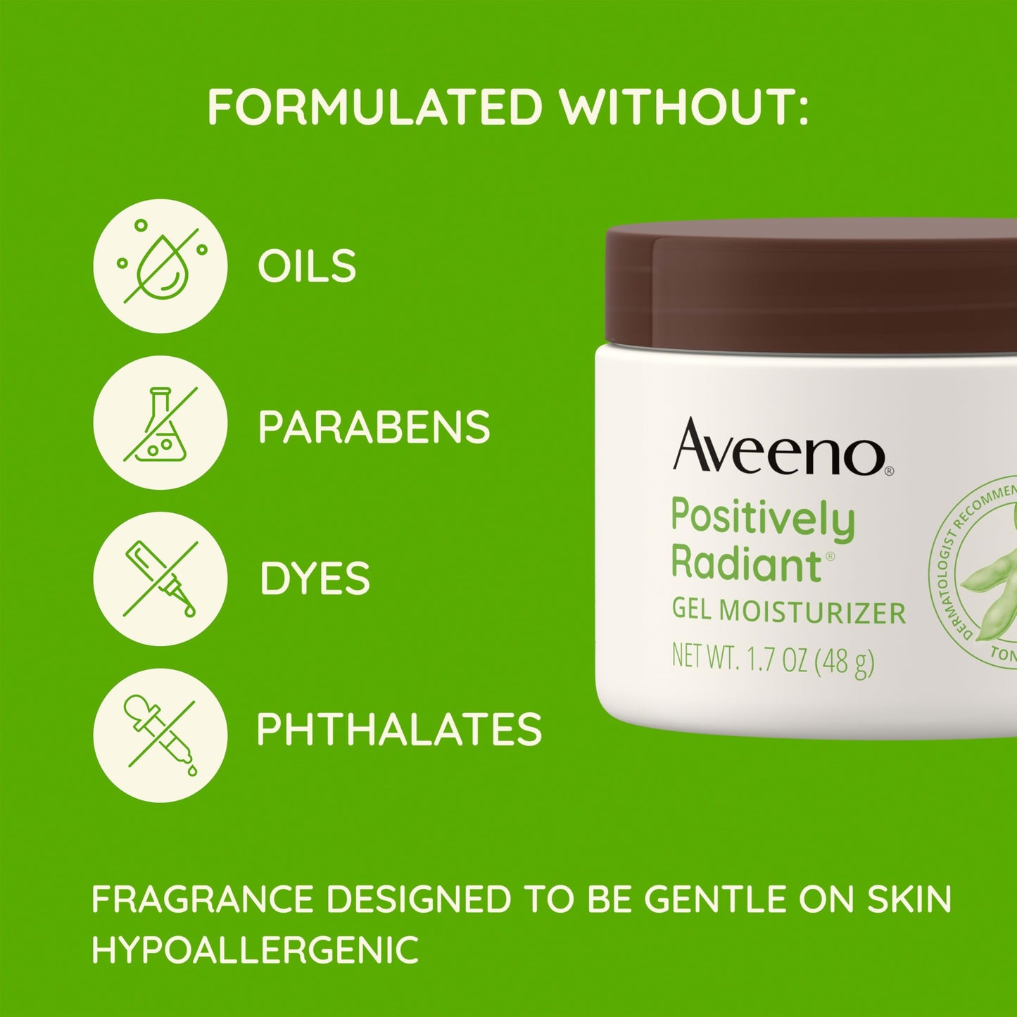 Aveeno Positively Radiant Daily Gel Facial Moisturizer with Hyaluronic Acid & Tone-Correcting Soy, Hydrating & Brightening Gel Face Cream Evens Skin