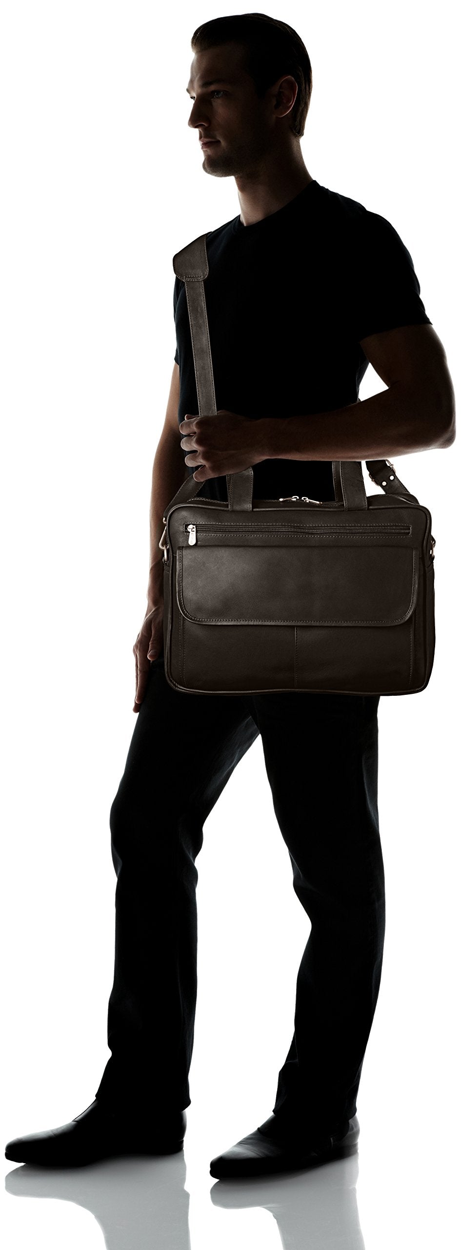 Piel Leather Slim Top-Zip Briefcase, Black, One Size