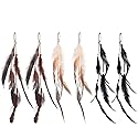 RONRONS 6 Pack Handmade Boho Hippie Hair Extensions with Feather Clip Comb Headdress DIY Accessories for Women (Brown, Black, Khaki)