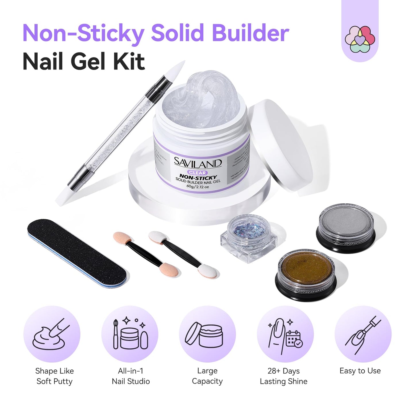 SAVILAND Non Sticky Solid Builder Nail Gel Kit: 4 Color Long-lasting Clear Nude White Pink Solid Hard Gel with Chrome Nail Powder for Nail Extension Beauty and Personal Care SAVILAND