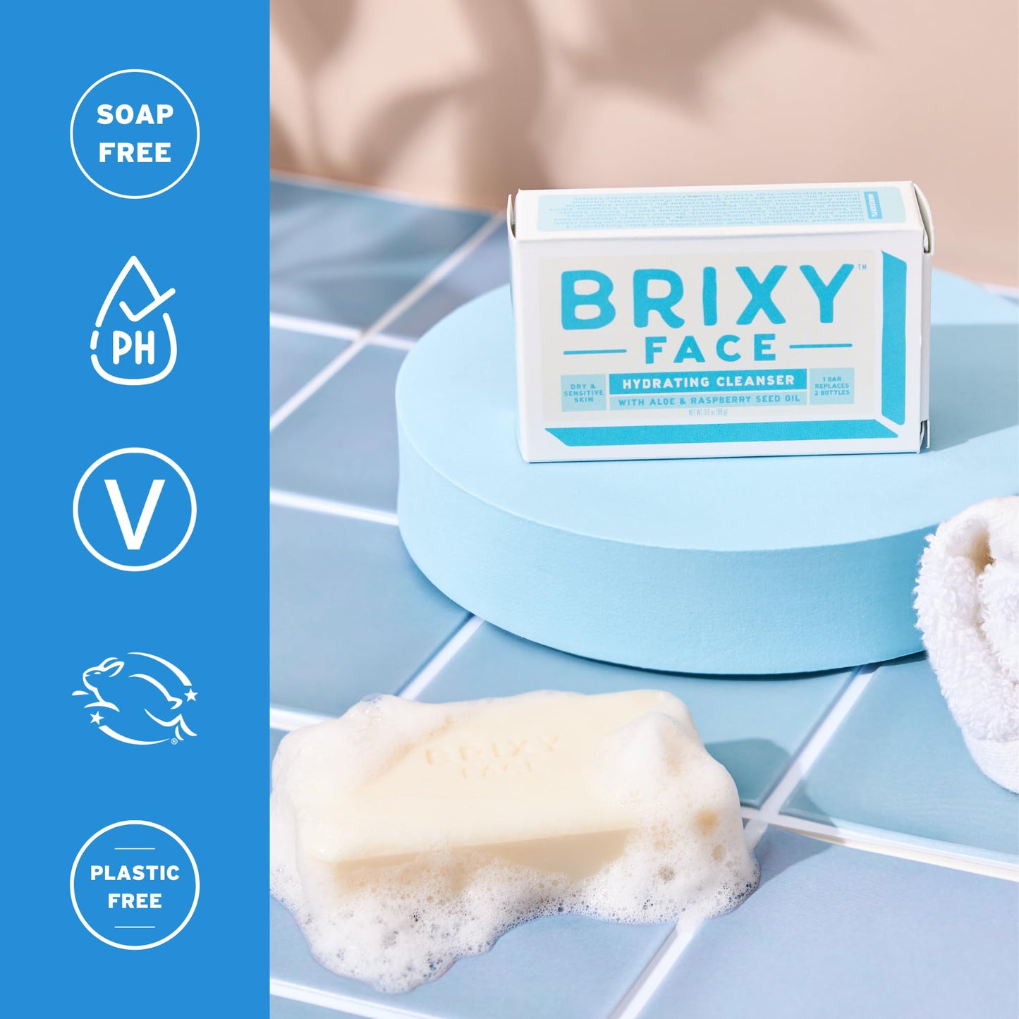 BRIXY Hydrating Facial Cleansing Bar For Dry Skin - Aloe and Raspberry Seed Oil To Soothe And Moisturize, Ceramide & Niacinamide Support A Heathy Skin