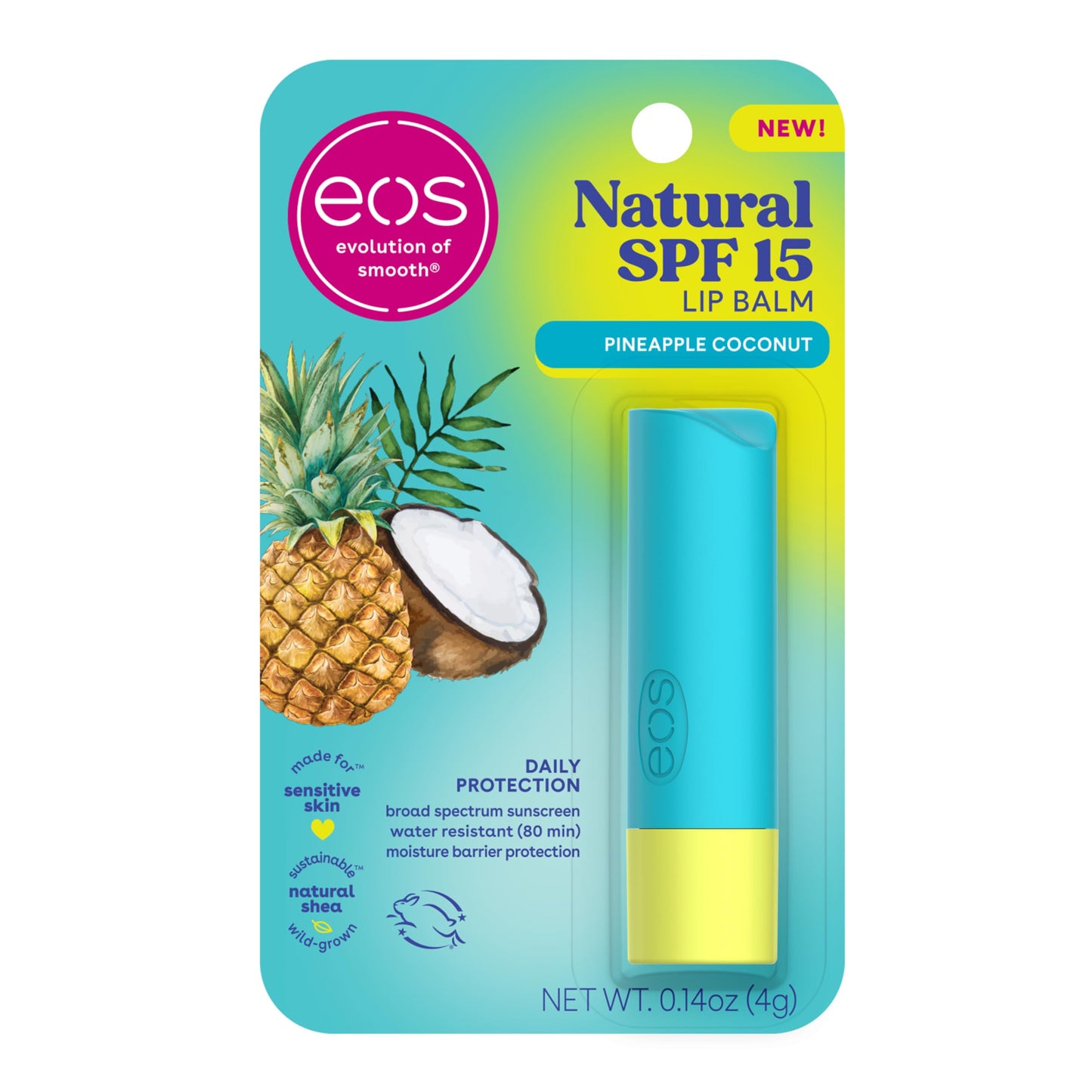 eos Natural SPF 15 Lip Balm- Pineapple Coconut, Daily Protection, Water Resistant, SPF Lip Balm, Sun Care, Sunblock for Lips, 0.14 oz