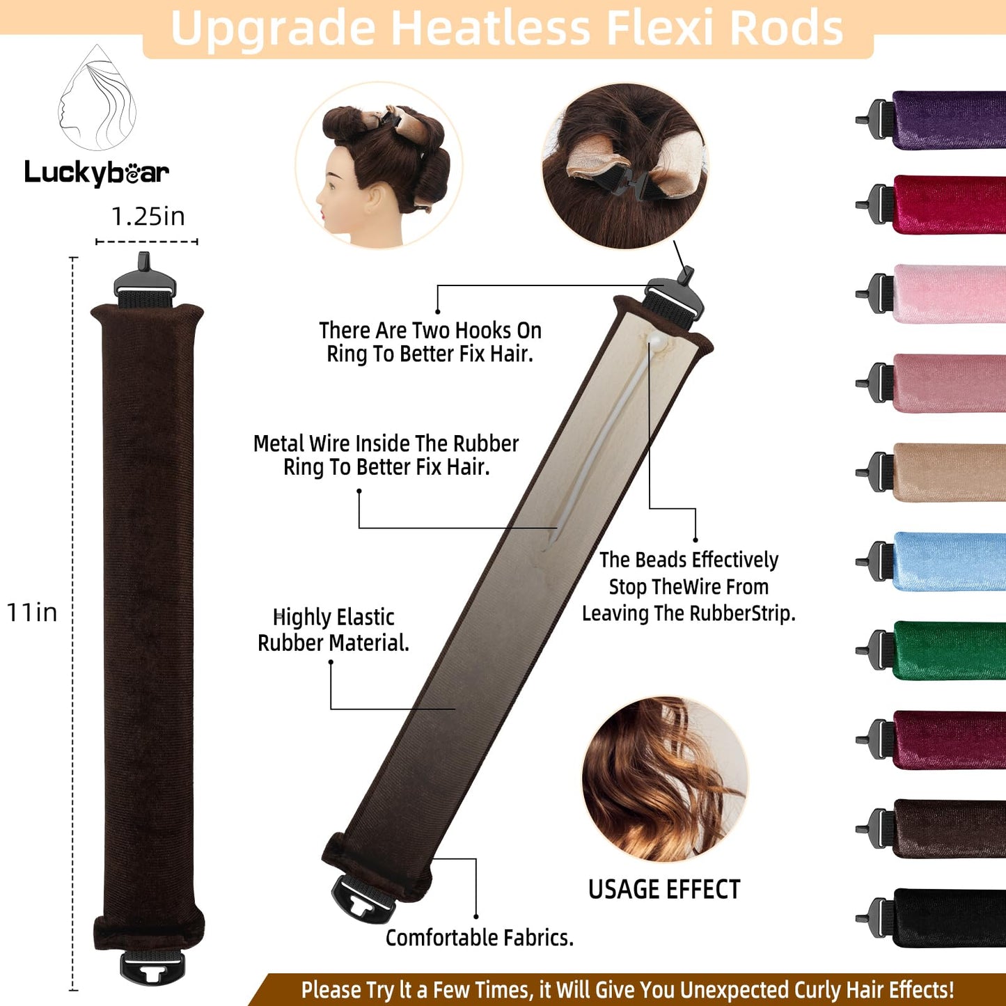 Luckybear Overnight Heatless Hair Curler Rods Jumbo, 3pcs Satin Flexi Rods for All Hair Types, Heatless Overnight Curls Styling Tools, Soft Velvet Beauty and Personal Care Luckybear