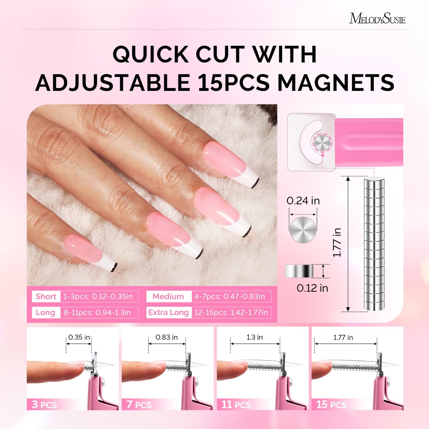 MelodySusie 2Pcs Acrylic Nail Clippers with Magnet Sizers, Professional Nail Cutters for Long Acrylic Gel Nails Tips, Adjustable Stainless Nail Beauty and Personal Care MelodySusie