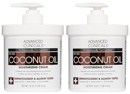 Advanced Clinicals Coconut Oil Body Cream For Women & Men | Hydrating Coconut Lotion For Extremely Dry Skin | Visible Anti Aging Body Butter Skin Care