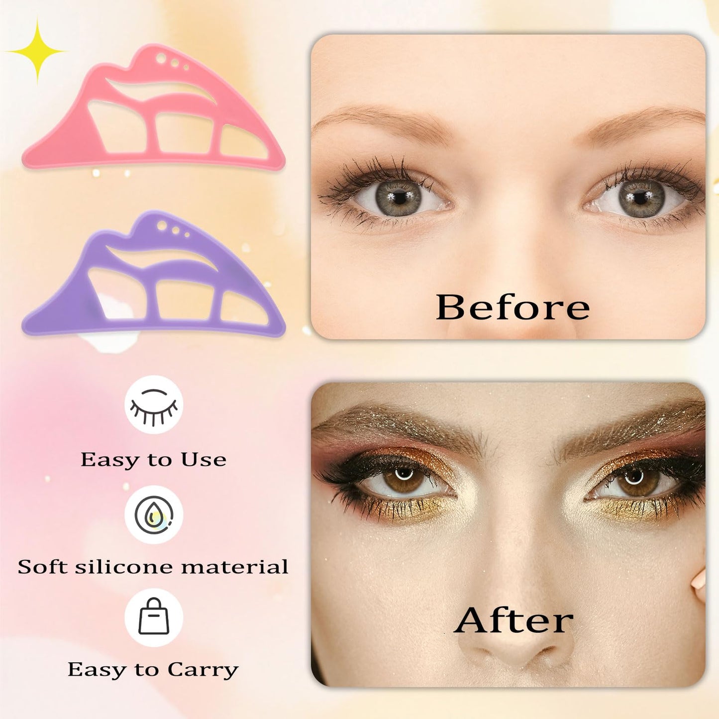 NFAMRZCAR 2PC Eyeshadow Stencil 5 in 1 Silicone Eyeshadow Tool,Reusable Eye Makeup Aid Stencils,Eye Makeup Aid, for Make Up Beginners&Women